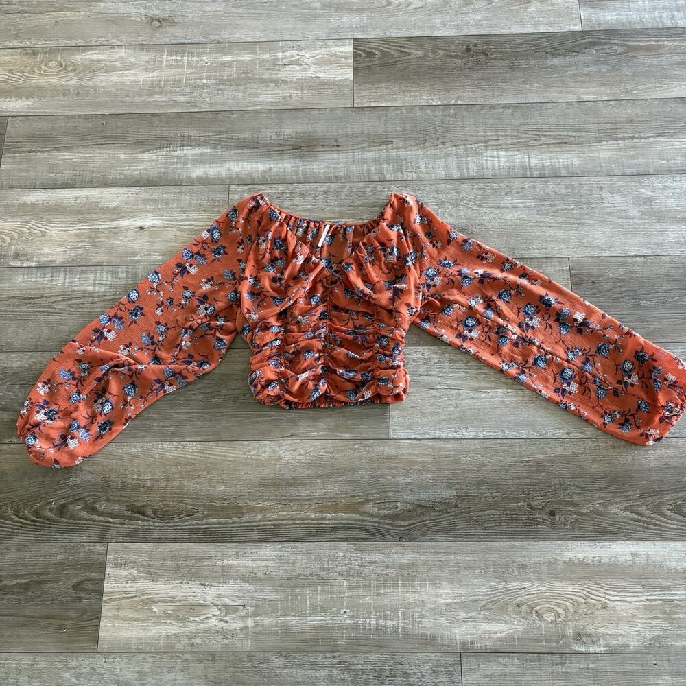 Free People Final‎ Rose Blouse Top Size XS Rust Combo Smocked Boho Coachella